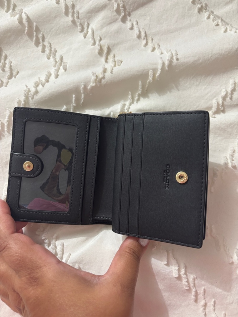 Coach Black Pebbled Leather Small Wallet with Gold Logo - Picture 2 of 6